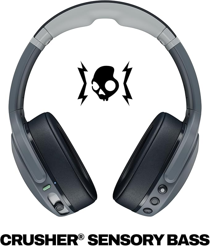 Skullcandy Crusher Evo Wireless Bluetooth Headphones with Multi-Sensory Bass, Noise Isolating Over-Ear Fit, Up to 40 Hours Battery, Microphone for iPhone Android - Chill Grey - Image 2