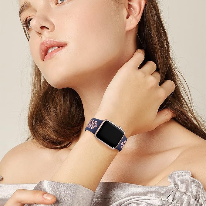 Lerobo Compatible with Apple Watch Bands Series 9 45mm 11 10 46mm SE 44mm 42mm 49mm Ultra 2 3 for Women Men Silicone Sport Wristband for iWatch SE 3 2 Series 10 8 7 6 5 4 3 2 1,Sport Edition,Blue/Pink - Image 4