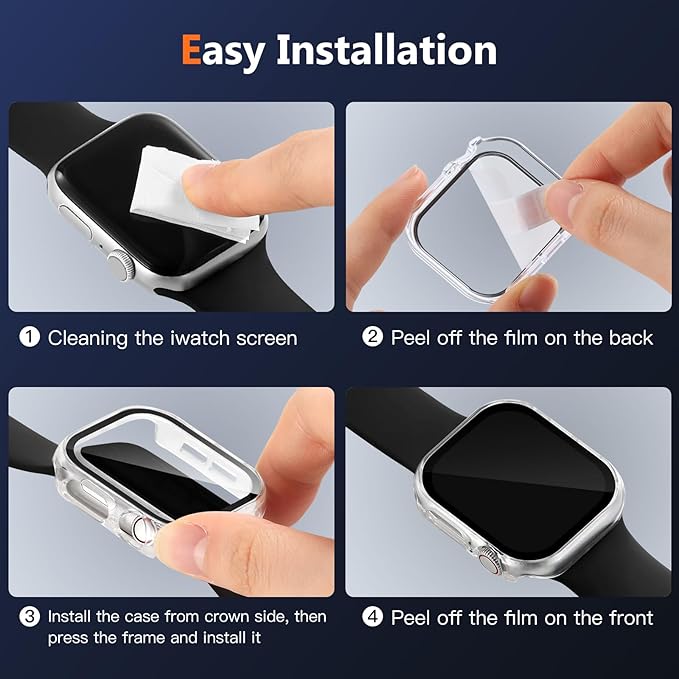 Charlam Compatible with Apple Watch Case 41mm Series 9 8 7 with Tempered Film Screen Protector, Full Protective Hard PC Bumper Touch Sensitive HD Screen Cover for iWatch Accessories,3 Pack/Clear, 41mm - Image 9