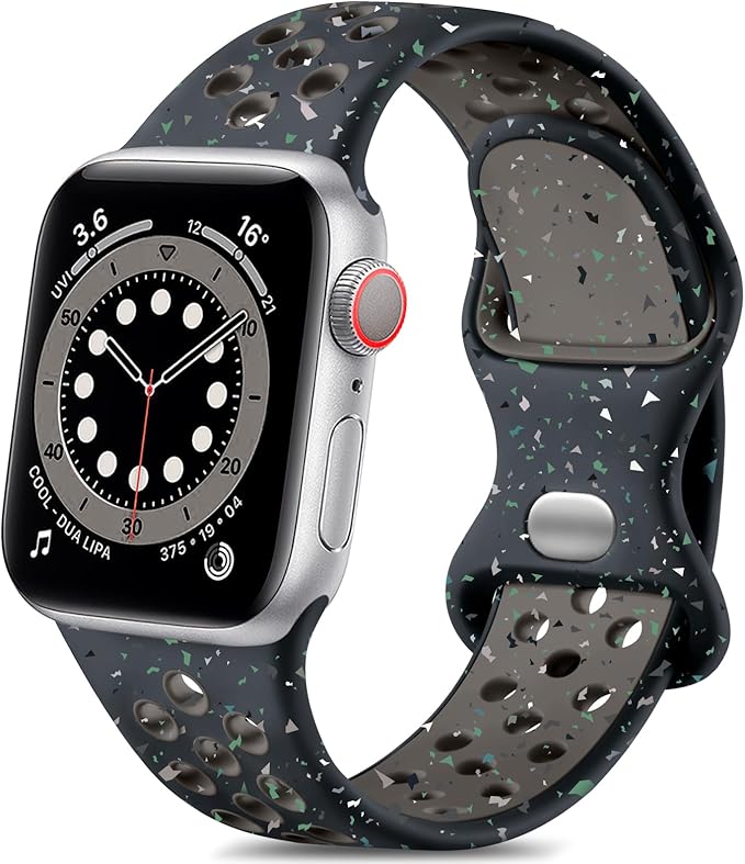 Lerobo Compatible with Apple Watch Band 41mm 40mm 38mm 42mm for Women Men Breathable Strap for iWatch Bands SE 3 2 Series 11 10 9 8 7 6 5 4 3 2 1 Soft Silicone Sport Band, Midnight Sky Flame by Lerobo