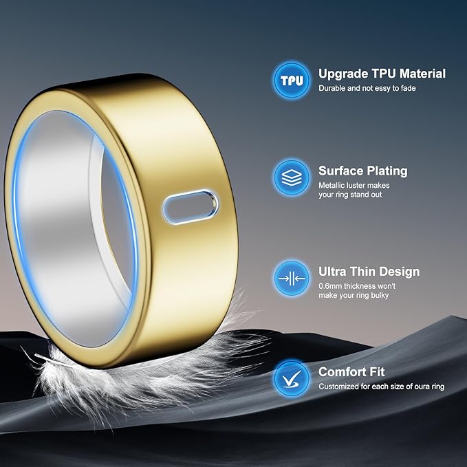 Cover Compatible for Oura Ring Gen 4/Gen 3 Horizon/Gen 3 Heritage,(NOT Compatible with Oura Ring 4-Ceramic), Charging Directly,Rugged TPU Finger Protector for Workout Women Men-Gold+Gold-Size 12 - Image 4