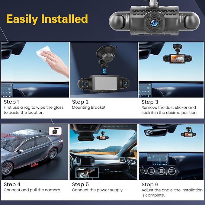 Hikity 4 Channel Dash Cam 360° View Front and Rear Inside, 3" 1080P Dash Camera for Cars Left Right, G-Sensor, Loop Recording, IR Night Vision, with Free 64GB Card - Image 7