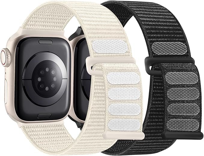 WJK 2 Pack Compatible with Apple Watch Bands for Women 42mm 41mm 38mm 40mm, Nylon Stretchy Strap for iWatch SE 2 Series 11 10 9 8 7 6 5 4 3 2 1 Bands for Women Men,Black Starlight by WJK