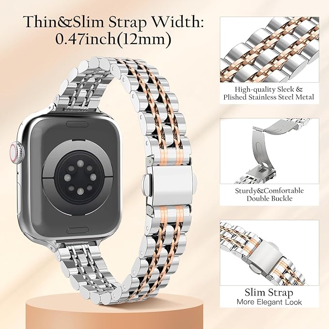 TiMOVO Metal Band Compatible with Apple Watch 46mm (Series 11/10) 49mm 45mm 44mm 42mm for Women (2025), Dressy Replacement Strap for Utrla 3/2/1, iWatch SE 3/2/1, Series 9/8/7/6/5/4/3/2/1, J Rose Gold - Image 4