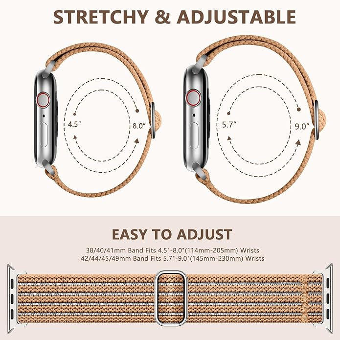 Braided Stretchy Band Compatible with Apple Watch Bands 38mm 40mm 41mm 42mm 44mm 45mm 46mm 49mm for Women Men, Adjustable Nylon Solo Loop Elastic Straps for iWatch Series 10 9 8 7 6 5 4 3 2 1 SE Ultra - Image 6