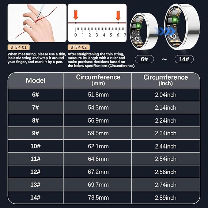 Smart Ring for Women Men, Fitness Ring with Heart Rate, Blood Oxygen,Stress, Sleep Tracker, Step Tracker, Fit Ring No Subscription Fee, IP68 Waterproof Smart Ring for iPhone & Android (Silver, 7#) - Image 2