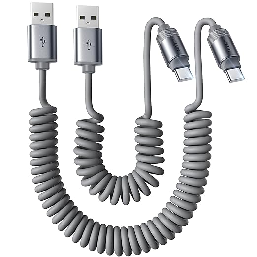 LISEN Android Auto USB Cable, 2 Pack for CarPlay, Short Coiled USB A to USB C Cable Compatible with iPhone 17/16/15, Samsung Galaxy S25/S24/S23 A15/A14, Google Pixel 9/8, Space Gray 4+6FT by Lisen