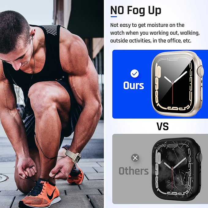 Goton 2 in 1 Waterproof Case for Apple Watch Series 9 8 7 Screen Protector 41mm, 360 Protective Glass Face Cover Hard PC Bumper + Back Frame for iWatch Accessories 41 mm - Image 5