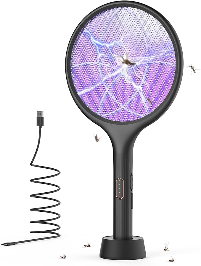 YISSVIC Electric Fly Swatter Bug Zapper Racket Dual Modes Mosquito Killer with Purple Mosquito Light Rechargeable for Indoor Home Office Backyard Patio Camping (Black 2 Pack) by YISSVIC