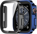 Amizee 2 Pack Compatible with Apple Watch Series 9 8 7 45mm Case with Built-in Screen Protector, Ultra-Thin Hard PC Straight Edge Anti-Scratch Protective Cover for iWatch 45mm (Black/Blue) by Amizee