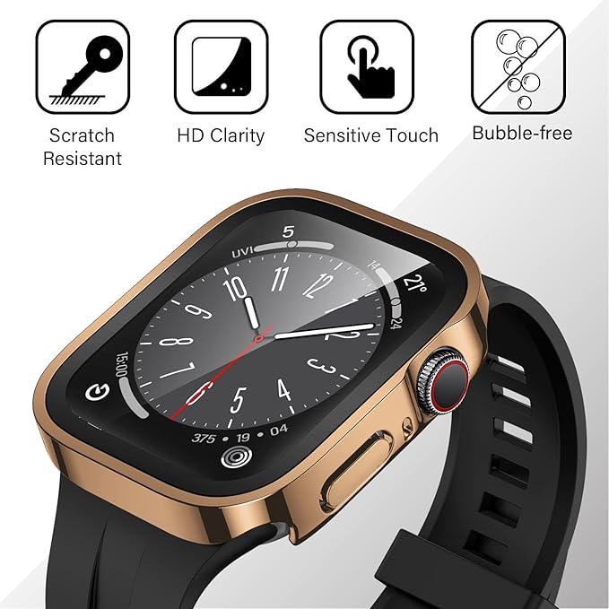 Amizee 2 Pack Compatible with Apple Watch Series 9 8 7 45mm Case with Built-in Screen Protector, Ultra-Thin Hard PC Straight Edge Anti-Scratch Protective Cover for iWatch 45mm (Rose Gold) - Image 6