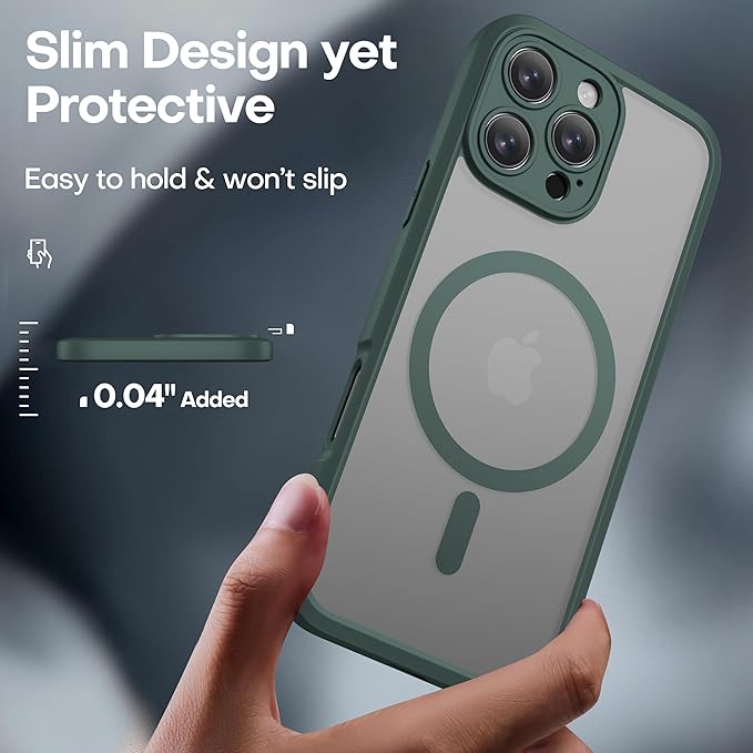 ImpactStrong Magnetic Guard Designed for iPhone 16 Pro Max Case [Camera Protection] [Military Grade Drop Tested] [Compatible with MagSafe] Slim Translucent Matte Phone Case (6.7") - Dark Green - Image 4
