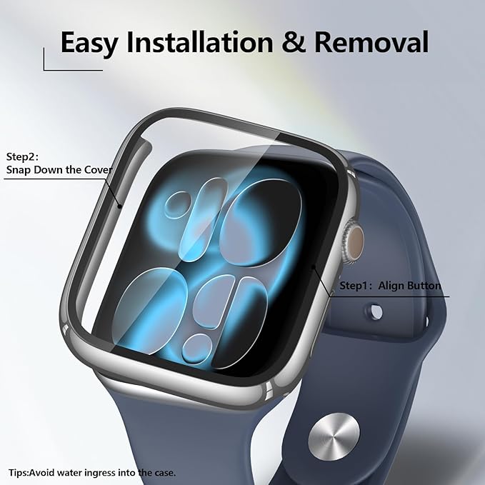[2-Pack] Julk Silver Case with Tempered Glass Screen Protector for Apple Watch 11 (2025) 42mm, Full Coverage Hard PC Protective Cover for iWatch Series 11/10 42mm (1 Silver + 1 Transparent) - Image 4
