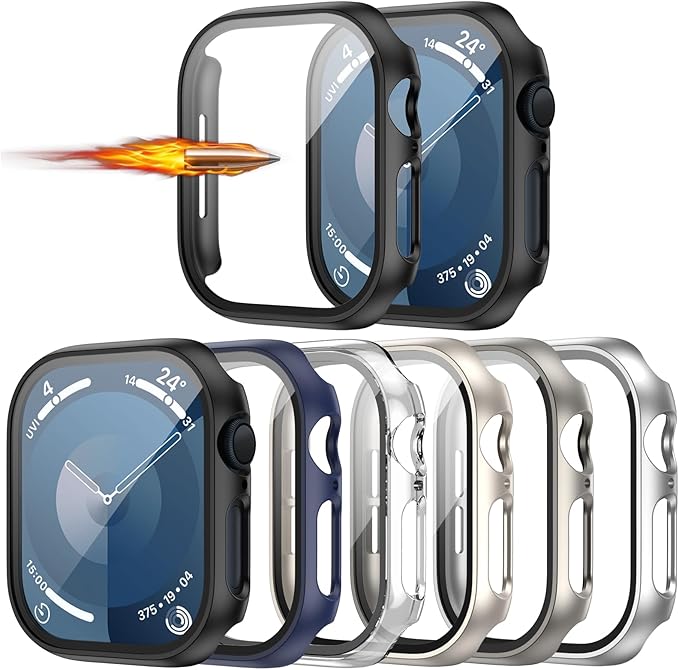 6 Pack for Apple Watch Series 11(2025 Series 10 46mm Case with Tempered Glass Screen Protector,JZK Slim Guard Bumper Hard PC Protective Cover HD Ultra-Thin Case for iWatch 46mm Accessories by JZK