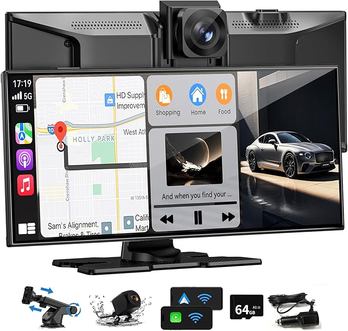 Carplay Screen for Car, Largest 11.5" Wireless Carplay & Android Auto Screen with 4K Dashcam / 1080P Rear Camera, Compatible with A-pple Carplay, Bluetooth, FM, TF Card, Voice Control, Navigation by LFomni