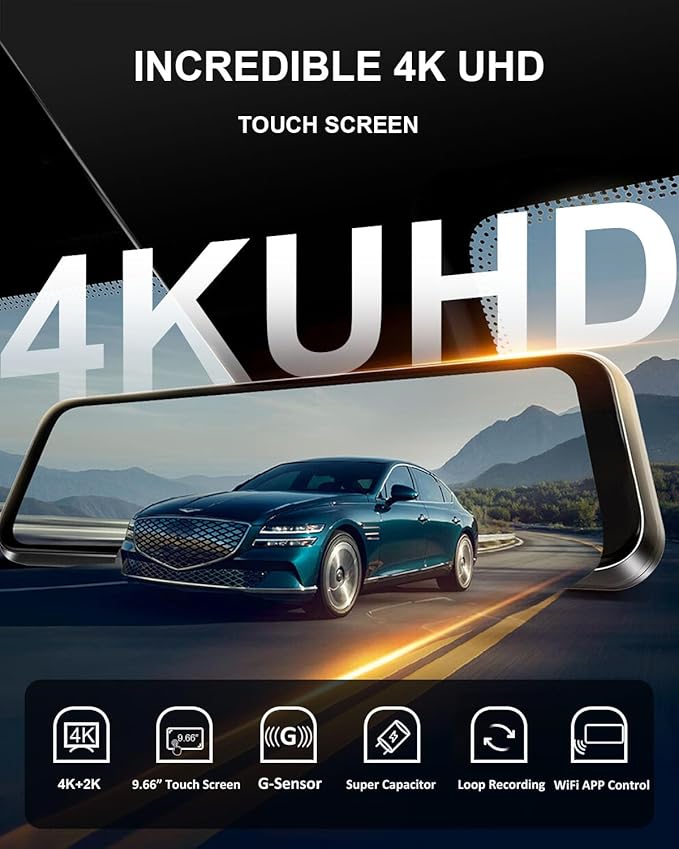 YKT 4K Mirror Dash Cam, Rear View Mirror Camera for Car with 2K Camera and 64GB Card, 10' Touch Screen Front and Rear Dashcam WiFi GPS, Night Vision, G-Sensor, Reverse Assist, 24H Parking Mode - Image 8
