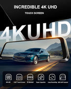 YKT 4K Mirror Dash Cam, Rear View Mirror Camera for Car with 2K Camera and 64GB Card, 10' Touch Screen Front and Rear Dashcam WiFi GPS, Night Vision, G-Sensor, Reverse Assist, 24H Parking Mode - Image 8