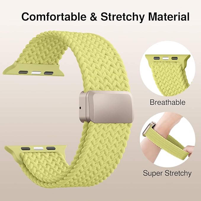 Braided Stretchy Band Compatible with Apple Watch Bands 38mm 40mm 41mm 42mm 44mm 45mm 46mm 49mm Women Men, Soft Nylon Solo Loop Magnetic Sport Strap for iWatch Series 11 10 9 8 7 6 5 4 3 2 1 SE Ultra - Image 3