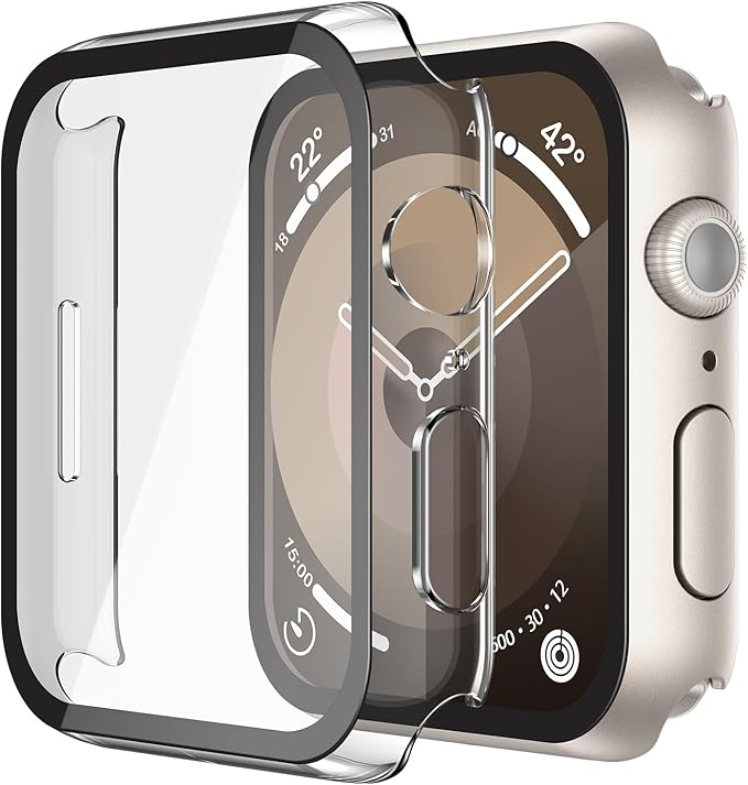 Misxi 2 Pack Hard PC Case with Tempered Glass Screen Protector Compatible with Apple Watch Series 9 Series 8 Series 7 41mm, Anti-Drop Lightweight Cover for iWatch, 1 Starlight + 1 Transparent by Misxi