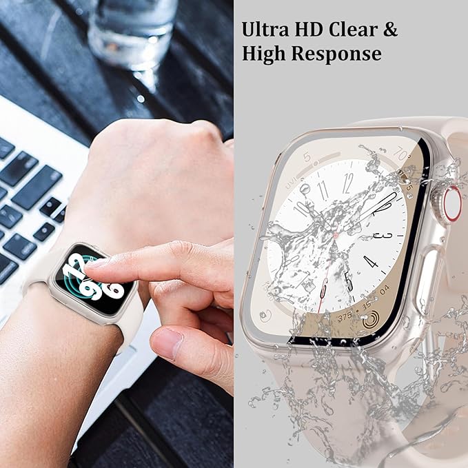 QCKANLJ 2 Pack Waterproof Case Compatible with Apple Watch 40mm SE3/SE2/SE/6/5/4 with Tempered Glass Screen Protector, Full Protective Hard PC Face Cover for iWatch 40 mm Starlight*2 - Image 5