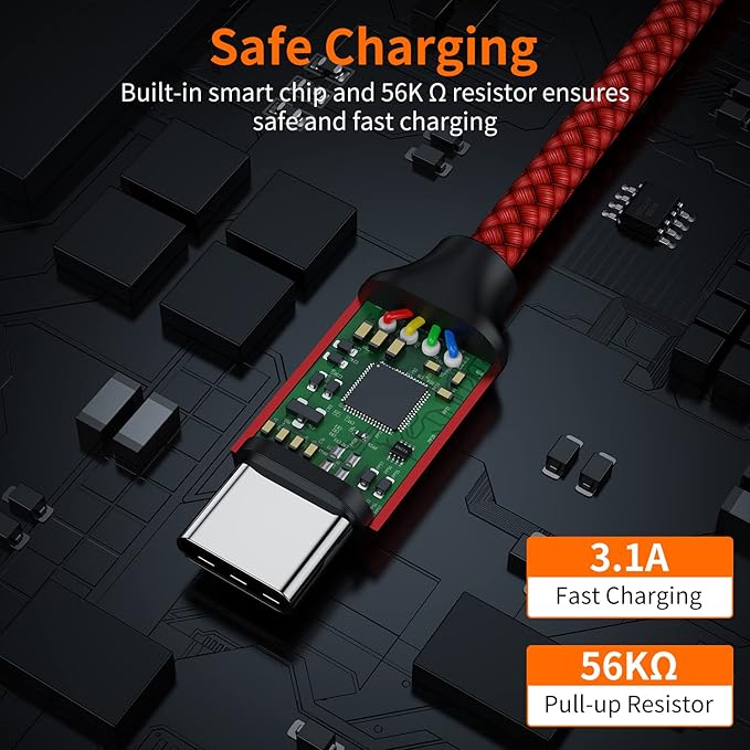 JXMOX USB Type C Cable (6.6ft 2-Pack), USB-A to USB C 3A Fast Charging Cord Compatible with iPhone 15 16 Pro Max, Samsung Galaxy S22 S21 S20 Ultra S10 S9 S8, Note 10 9 8 A80 A70, USB C Charger (Red) - Image 5
