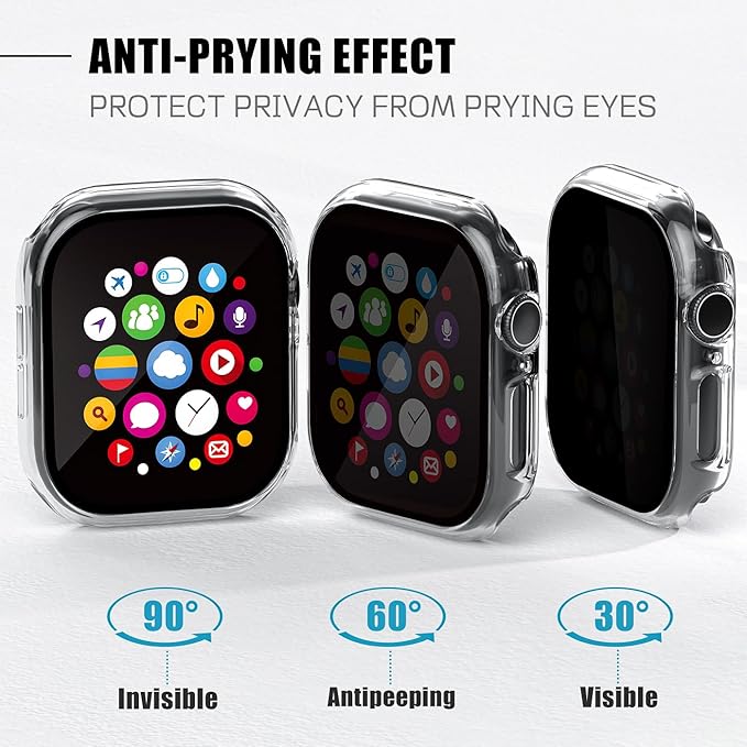 2 Pack Privacy Case for Apple Watch Screen Protector, Anti-Spy Tempered Glass Film Apple Watch Cover Hard PC Case Bumper for iWatch Series 11 Series 10 - Clear/Clear 42mm - Image 2