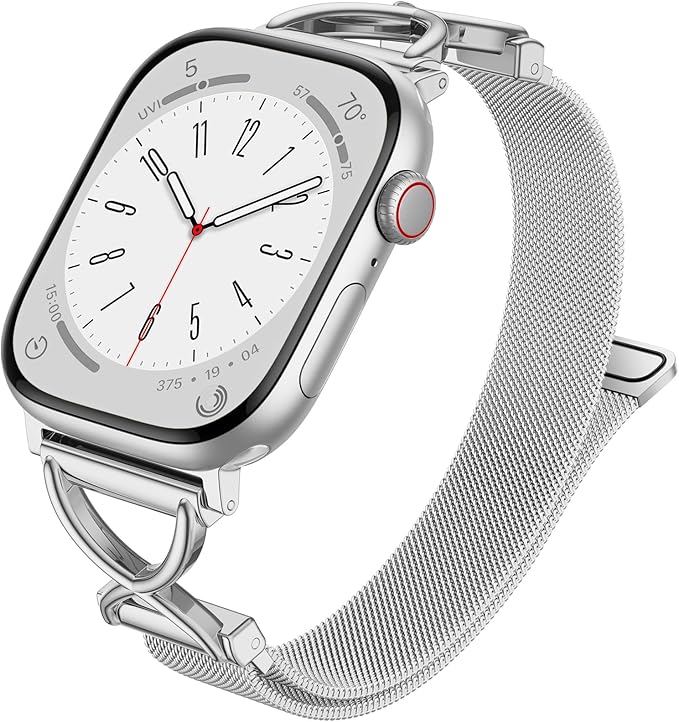 Dirrelo Stainless Steel Band Compatible with iWatch Bands for Women 44mm 45mm 46mm 49mm 40mm 41mm 42mm Men, Slim Mesh Replacement Strap for Apple Watch Series 9 Band 10 8 7 6 5 4 2 1 SE Ultra, Silver by Dirrelo