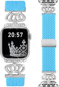 Braided Band Compatible with Apple Watch Bands 40mm 38mm 41mm 42mm 44mm 45mm 46mm 49mm,Magnetic Soft Nylon Stretchy Strap with Designer Bling Crown Strap for Series 10/9/8/7/6/5/4/3/2/SE/Ultra by CHINBER