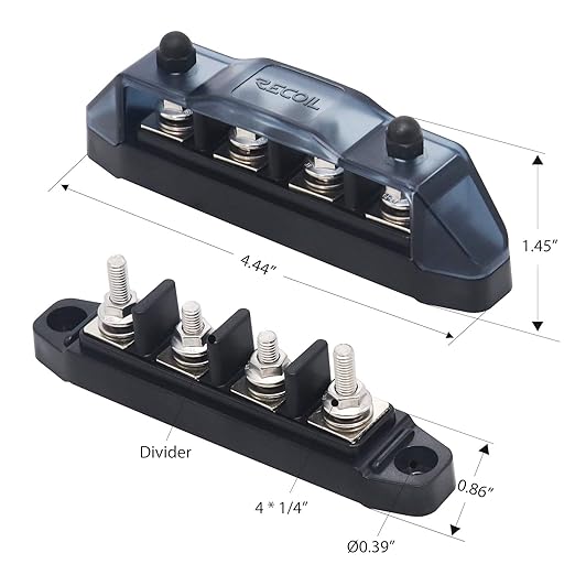 Recoil BBSPG4 Discrete 4 Position Barrier Strip Bus Bar 4 x M5 Studs Terminals Power Distribution Block Busbar with Ring Terminals - Image 4