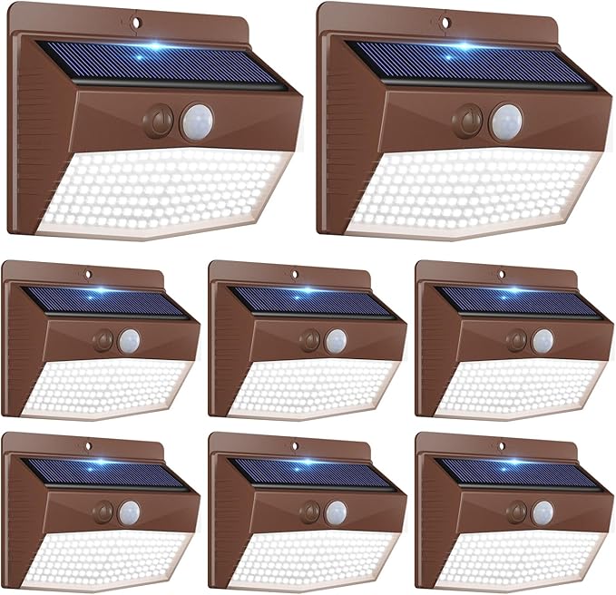 Peasur Solar Outdoor Lights, [8 Packs] Motion Sensor Security Lights with 3 Lighting Modes Wall Lights Waterproof Solar Powered Lights for Garden Yard, Brown by Peasur