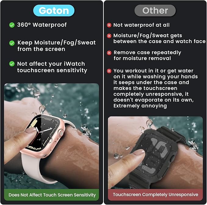 3 in 1 Goton Waterproof Hard Case for Apple Watch Screen Protector 44mm, 360° Slim Full Protective Tempered Glass Face Cover + Back Hard PC Bumper for iWatch SE 3/SE 2/SE, Series 6/5/4, 44mm Rosegold - Image 2