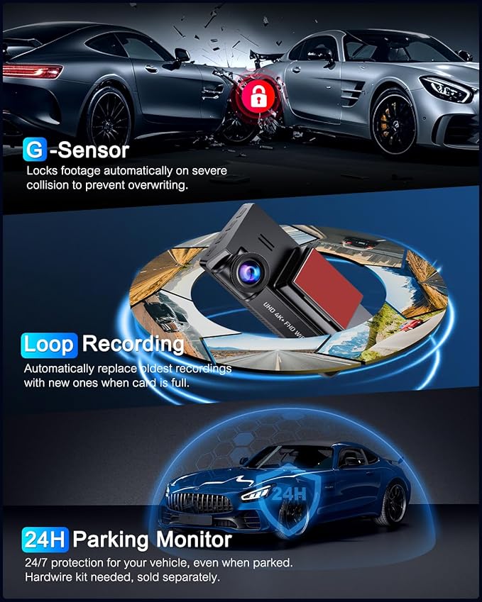 Dash Cam Front and Rear 5GHz WiFi Dashcam with CPL, 4K+1080P Dual Dash Camera for Cars, 3.69" IPS Screen Dashcam with 64GB SD Card, App Control, 24H Parking Mode, Super Night Vision, Loop Recording - Image 6
