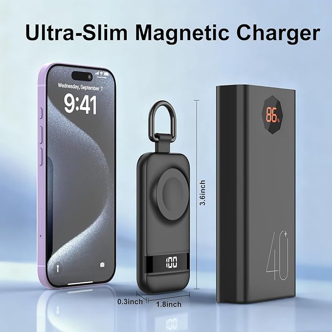 5W Fast Portable Charger for Apple Watch, 2500mAh & Digital Display – Magnetic Fast Charging iWatch Charger for Travel – for Apple Watch Series - Image 3