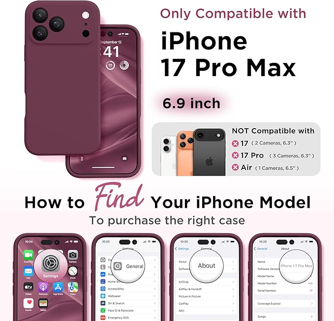 GolbinBox Magnetic for iPhone 17 Pro Max Case, Compatible with MagSafe, [Full Camera Protection] [Screen Protector], Silicone Shockproof Phone Cover with Anti-Scratch Microfiber Lining, Wine Red - Image 2