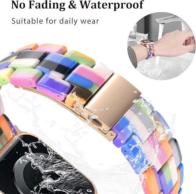V-MORO Resin Bands Compatible with Apple Watch Series 11/10/9/8 Band 46mm/45mm/44mm Metal Buckle Lightweight Fashion Strap for iWatch Ultra Series 7/SE/6/5/4/3/2/1(Mixcolor,42/44/45/46/49mm) - Image 4