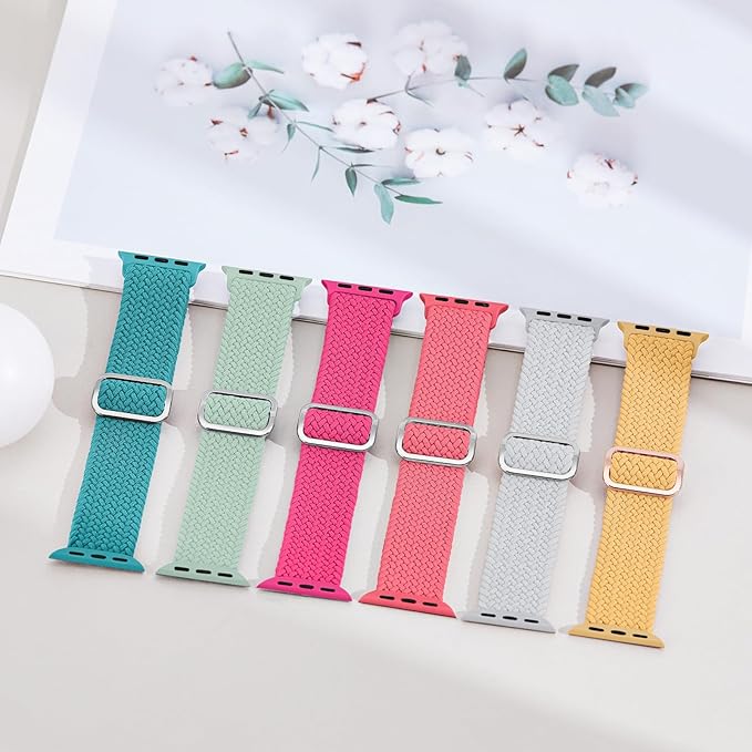 6 Pack Braided Stretchy Bands Compatible with Apple Watch Band 38mm 40mm 41mm 42mm 44mm 45mm 46mm 49mm Women Men, Adjustable Nylon Solo Loop Elastic Straps for iWatch Series 11 10 9 8 7 6 5 4 SE Ultra - Image 6