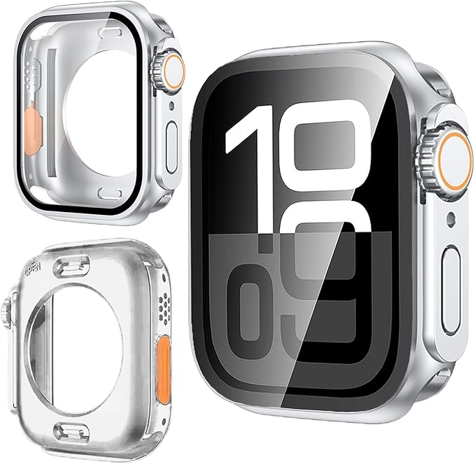 Yrzper Waterproof Case Compatible with Apple Watch Series 11 (2025) Series 10 46mm 42mm[Turning into Ultra] Crown + Back Cover Full Protective Hard PC Screen Protector Cover (Silver, 42mm) by Yrzper