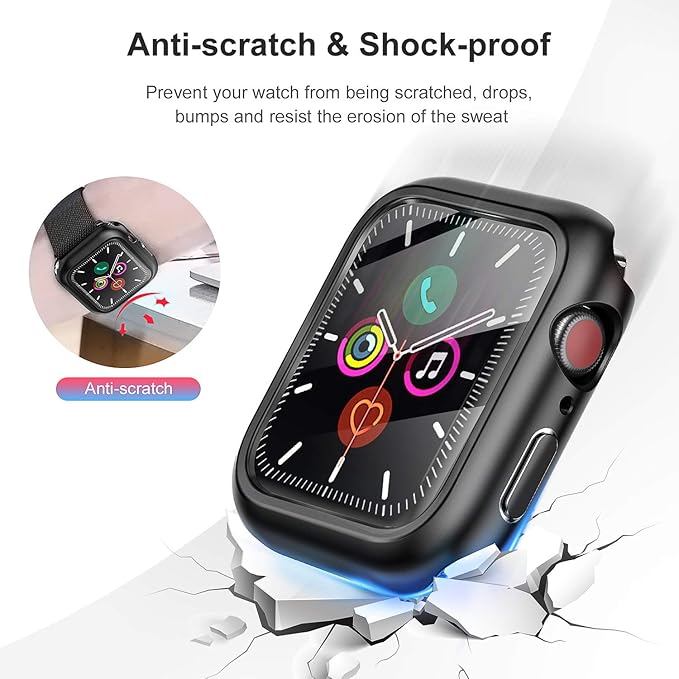 HANKN 6 Pack Hard Case for Apple Watch Series 11 10 46mm Tempered Glass Screen Protector Case, Full Protective Cover Ultra-thin Shockproof Iwatch Bumper (Red+Orange+Yellow+Green+Blue+Purple, 46mm) - Image 2
