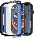 Misxi 2 Pack Hard PC Case with Tempered Glass Screen Protector Compatible with Apple Watch SE 3 (2025) SE 2 SE Series 6 Series 5 Series 4 44mm, 1 Blue + 1 Transparent by Misxi