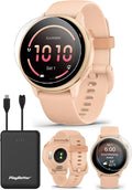 Garmin vivoactive 6 (Metallic Pink Dawn) Fitness GPS Smartwatch Bundle - AMOLED Health Watch, 11-Day Battery Life, Body Battery, Music Storage with PlayBetter Screen Protectors & Portable Charger by PlayBetter