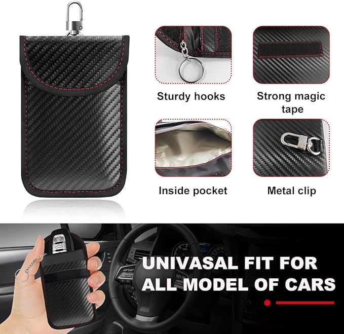 povtii Faraday Pouch for Car Key, RFID Signal Blocking Anti-Theft Key Faraday Bag, Carbon Fiber Car RFID Signal Blocking Holder, Car Accessories (2 PCS, Medium) - Image 3