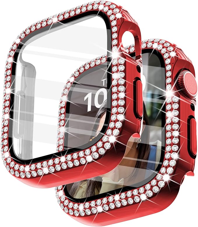 Surace 44mm Case Compatible with Apple Watch Case with Screen Protector, Bling Diamond Overall Protective Case Compatible with Apple Watch Series 6/5/4 SE, 44mm, Red by Surace