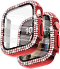 Surace 44mm Case Compatible with Apple Watch Case with Screen Protector, Bling Diamond Overall Protective Case Compatible with Apple Watch Series 6/5/4 SE, 44mm, Red by Surace