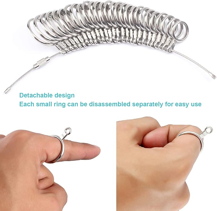 Professional Men's and Women's Ring Sizing Toolkit - Plastic/Metal Tool for Measuring Finger Size at Home with Sizing Chart, Adjustable Looseness (Ideal Gift, Easy Instructions) - Image 3