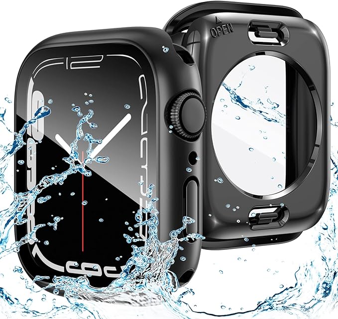 Goton 2 in 1 Waterproof Case for Apple Watch Screen Protector Series 6/5/4, SE 3/2/1 44mm, 360 Protective Glass Face Cover Hard PC Bumper + Back Frame for iWatch Accessories 44 mm by Goton