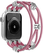 Newlibery Beaded Bracelet Compatible with Apple Watch Band 41mm 38mm 44mm 42mm 45mm 46mm 49mm Women Boho Braided Solo Loop Nylon Stretchy Dressy Strap for iWatch Serie11/10/9/8/7/6/5/4 SE 3/2/1 Ultra by Newlibery
