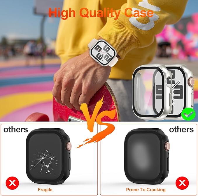 [2 Pack Hard PC Case for Apple Watch 45mm Series 7/8/9 With HD Tempered Glass Overall Protective Lightweight Bumper 2 in 1 Cover Compatible iWatch Accessories - Image 7