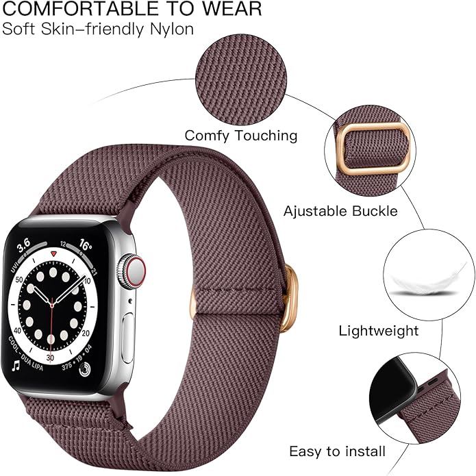 Lerobo Braided Band Compatible with Apple Watch Series 11 10 9 8 7 46mm 45mm 41mm Ultra SE 3 2 1 49mm Series 6 5 4 3 44mm 40mm 38mm 42mm Men iWatch Bands Women Stretchy Nylon Solo Loop Sport Strap - Image 2