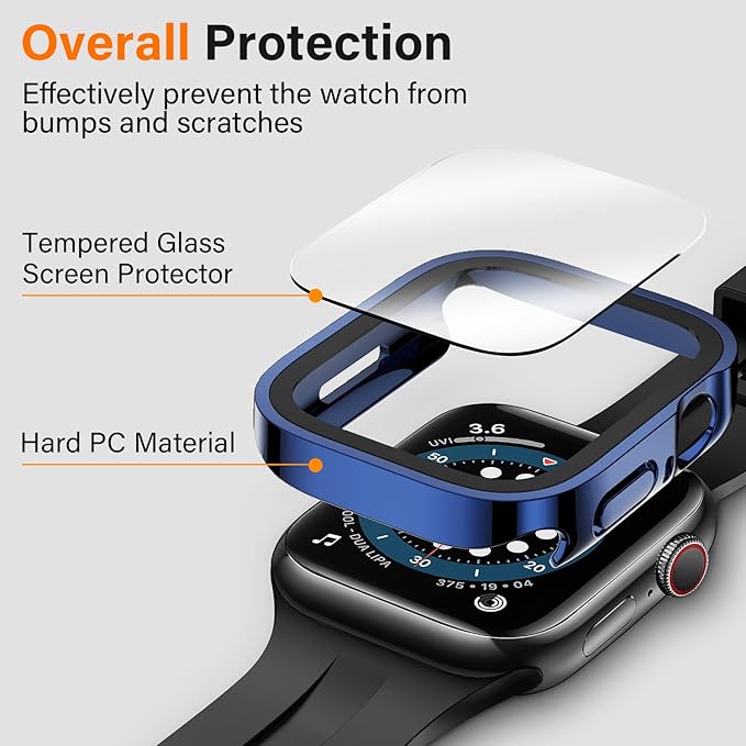 Amizee 2 Pack Compatible with Apple Watch Case 44mm Series 6/5/4/SE with Built-in Screen Protector, Hard PC Case Straight Edge Ultra Thin Anti-Scratch Protective Cover for iWatch 44mm (Blue/Clear) - Image 2