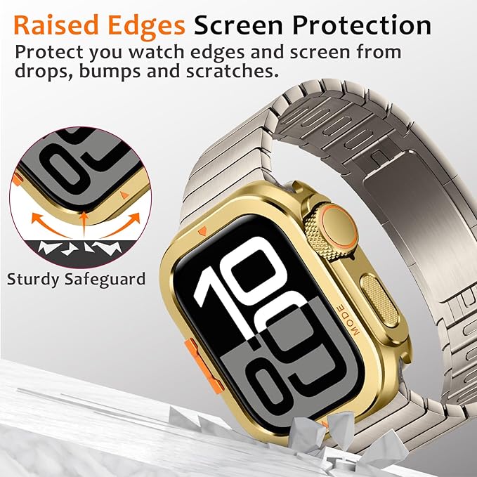 Amizee Metal Case Compatible with Apple Watch Series 11/10 46mm with Back Cover, Rugged Protective Bumper Cover for iWatch 46mm, Gold - Image 3